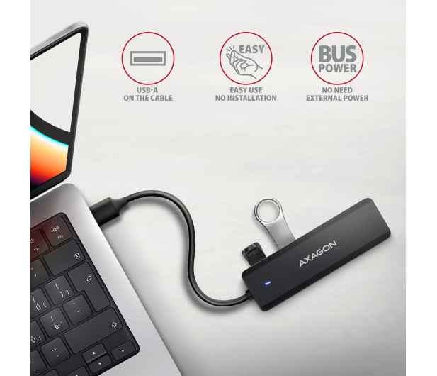 AXAGON HUE-C1A, 4x USB 5Gbps TRAVEL hub, USB-C, USB-A - 1353426 - zdjęcie 4
